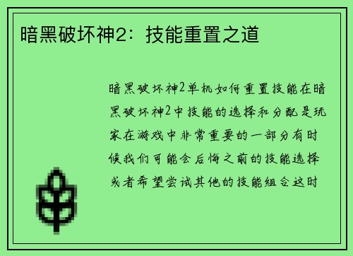 暗黑破坏神2：技能重置之道